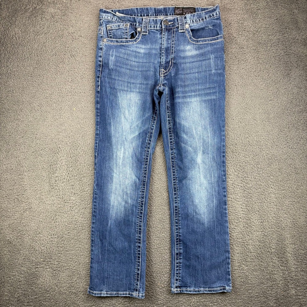 Axel Wolcott Vintage Boot Mens Blue Jeans 32x30 Distressed Thick Stitch Denim